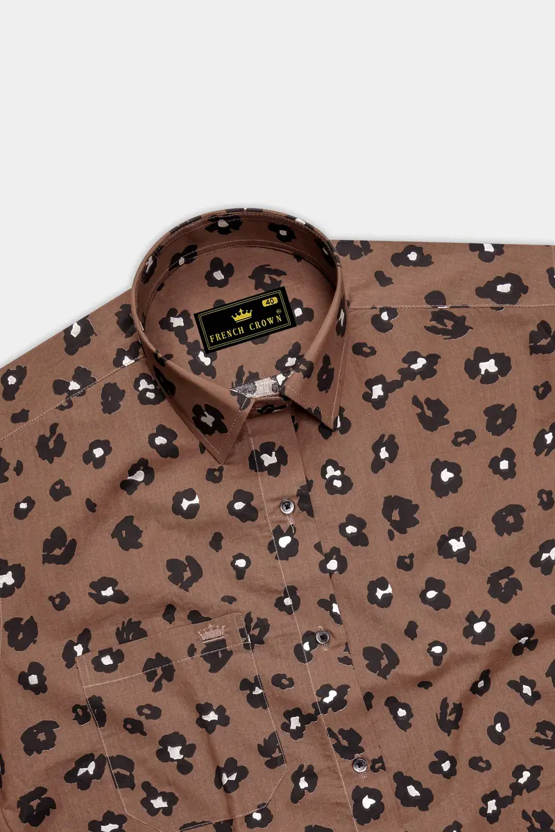 Cinereous Brown Floral Printed Premium Cotton Shirt 5