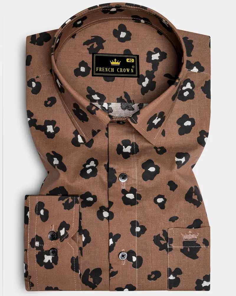 Cinereous Brown Floral Printed Premium Cotton Shirt 6