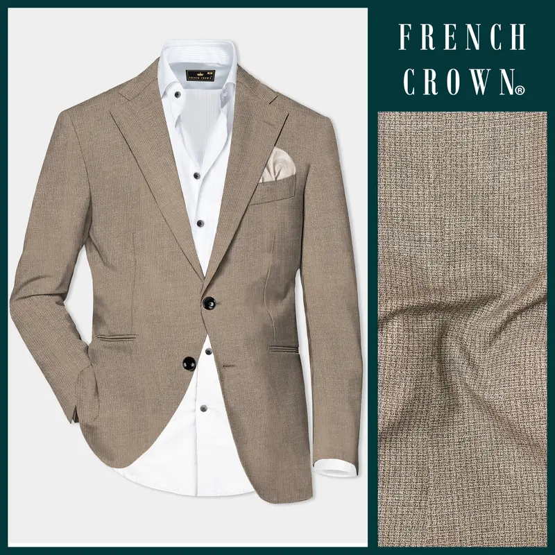 Cinereous Brown Textured Wool Rich Single Breasted Blazer 1
