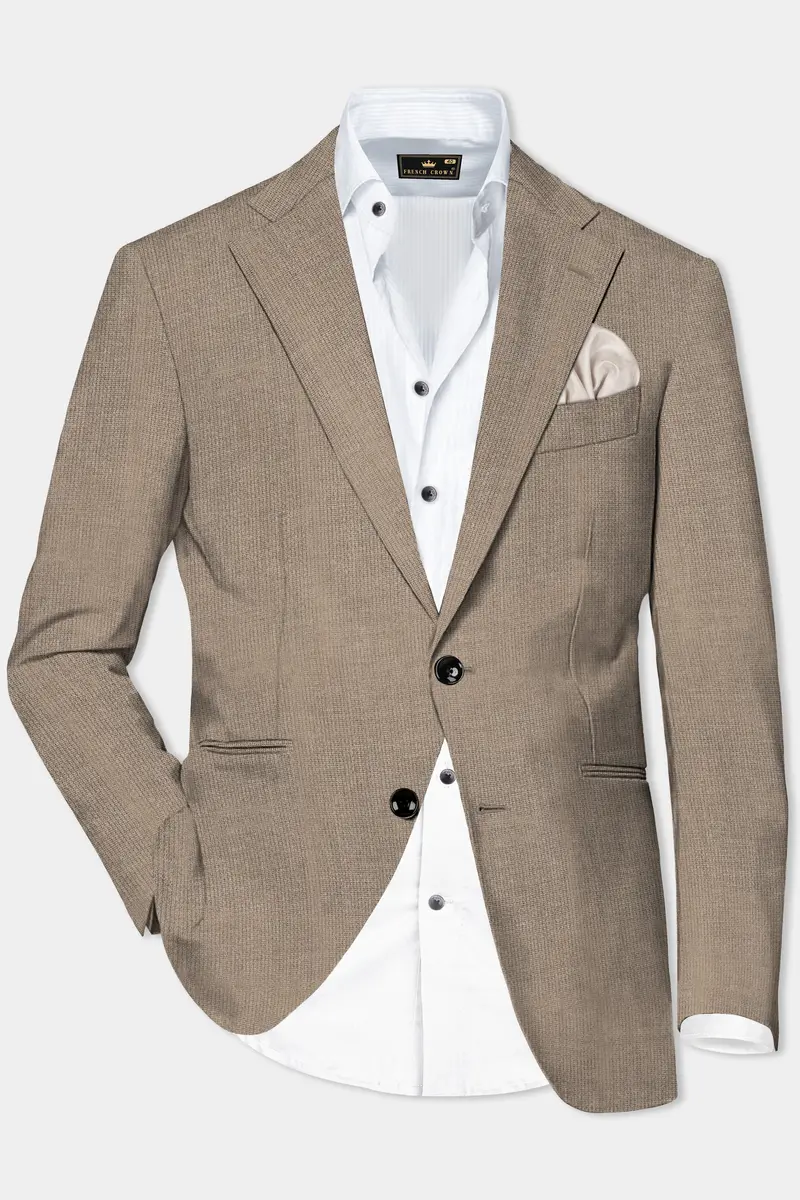 Cinereous Brown Textured Wool Rich Single Breasted Blazer 2