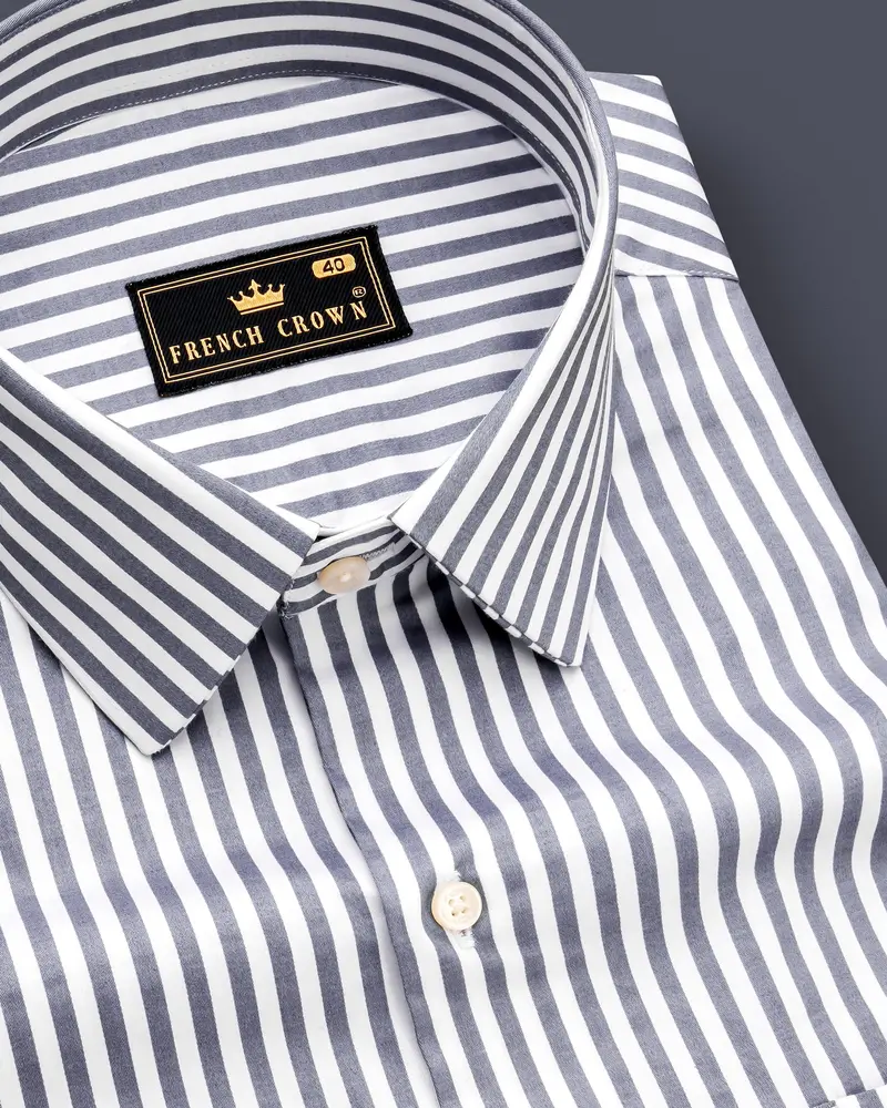 Cinerra-Amethyst Gray And Bright White Candy Striped Subtle Sheen Super Soft Premium Cotton Dress Shirt 1