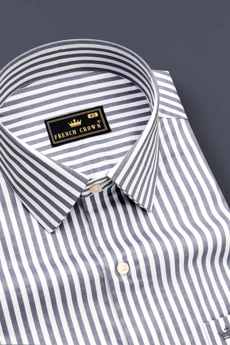 Cinerra-Amethyst Gray And Bright White Candy Striped Subtle Sheen Super Soft Premium Cotton Dress Shirt 2