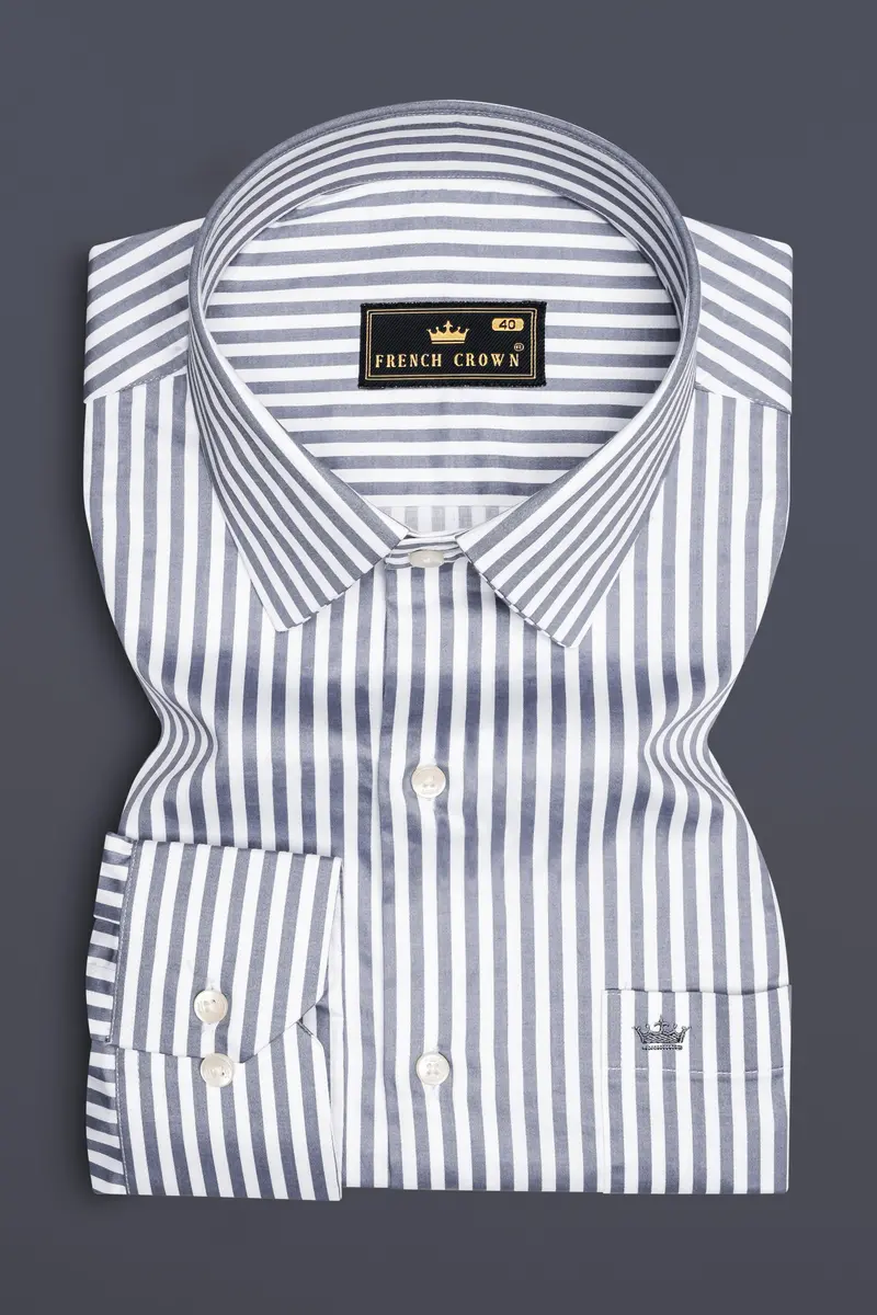 Cinerra-Amethyst Gray And Bright White Candy Striped Subtle Sheen Super Soft Premium Cotton Dress Shirt 4