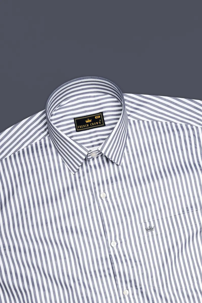 Cinerra-Amethyst Gray And Bright White Candy Striped Subtle Sheen Super Soft Premium Cotton Dress Shirt 5