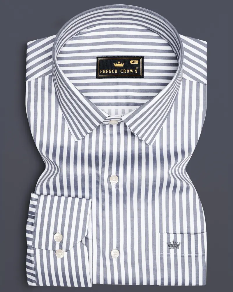 Cinerra-Amethyst Gray And Bright White Candy Striped Subtle Sheen Super Soft Premium Cotton Dress Shirt 6