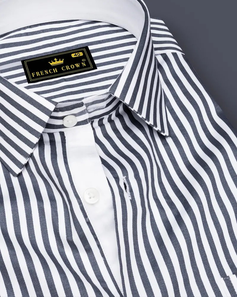 Cinerra-Amethyst Gray And Bright White Candy Striped Super Soft Premium Cotton Dress Shirt 1