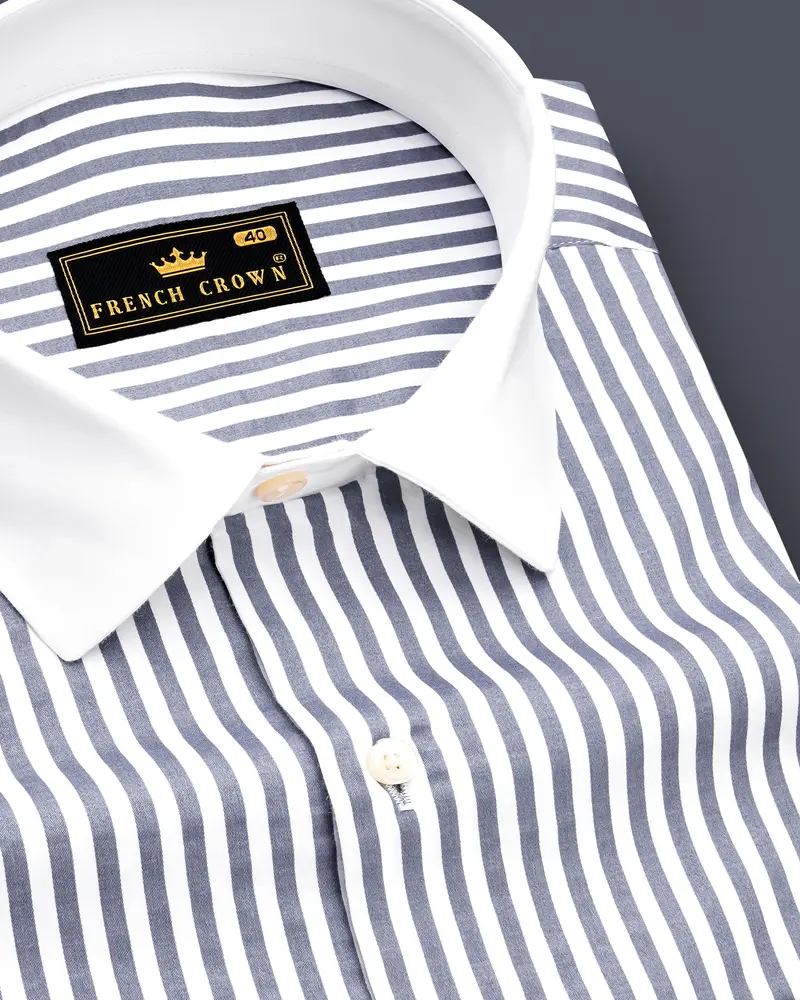 Cinerra-Amethyst Gray And Bright White Striped Subtle Sheen Super Soft Premium Cotton Cuff Collar Dress Shirt 6