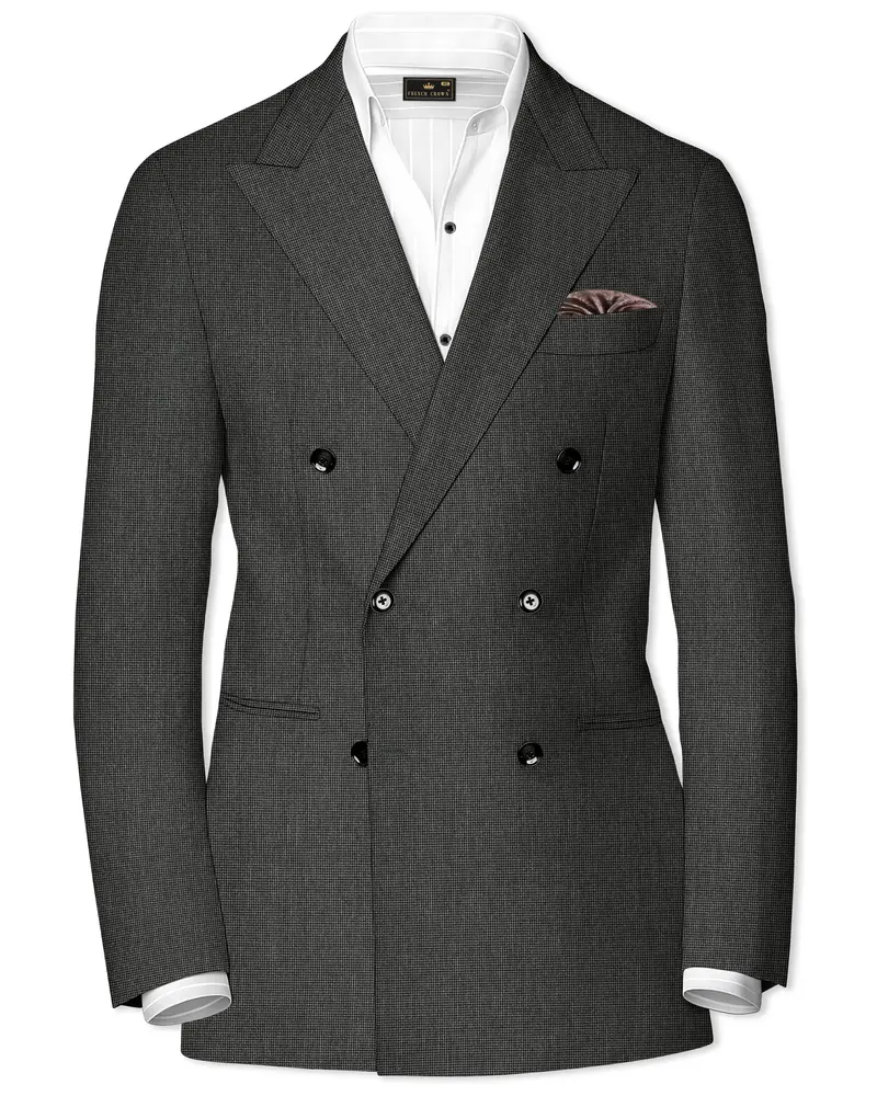 Cinerro-Mine Shaft Gray Houndstooth Wool Rich Textured Double Breasted Blazer 1