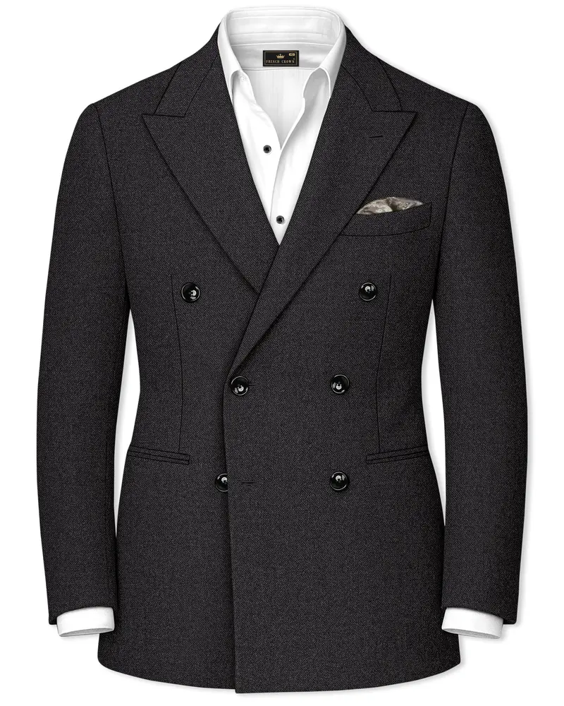 Cinerro-Mine Shaft Gray Textured Tweed Double Breasted Blazer 1