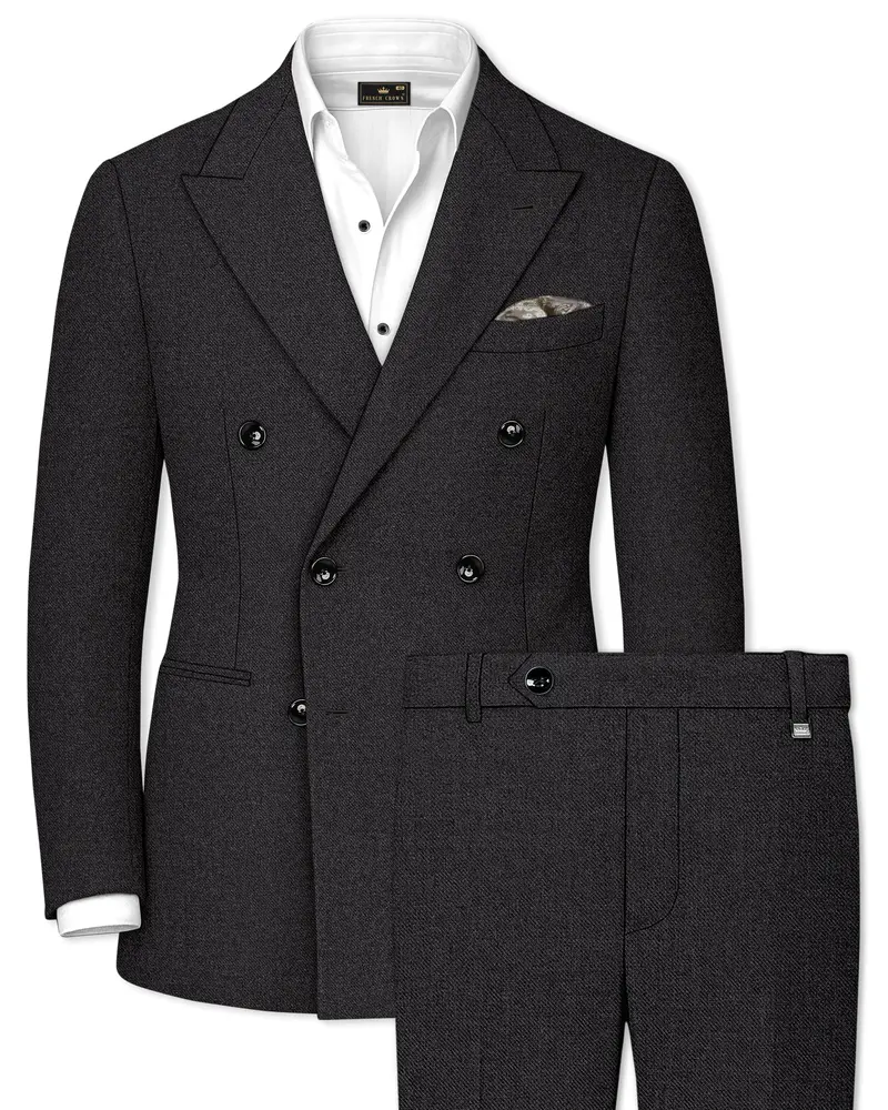 Cinerro-Mine Shaft Gray Textured Tweed Double Breasted Suit 1