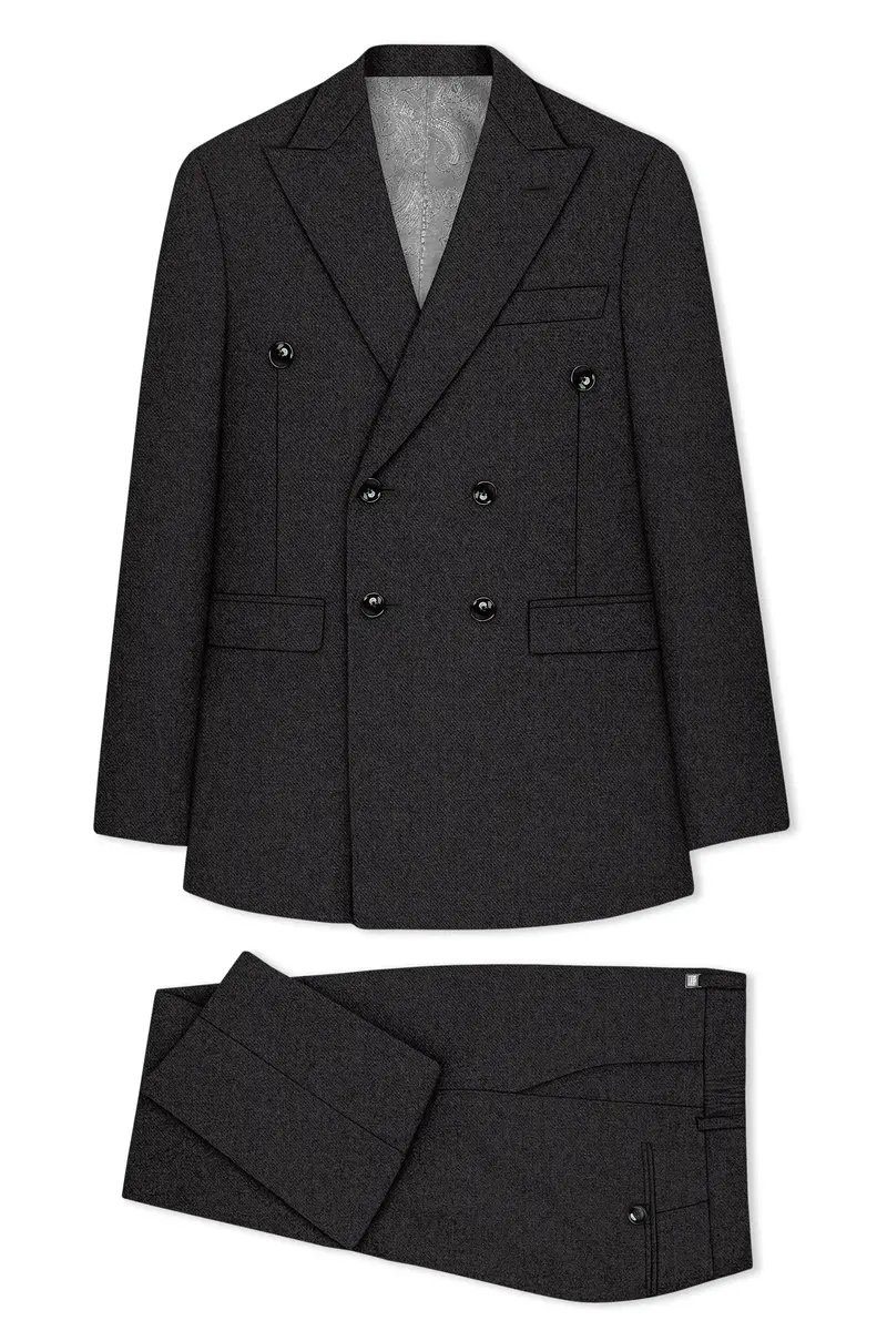 Cinerro-Mine Shaft Gray Textured Tweed Double Breasted Suit 11