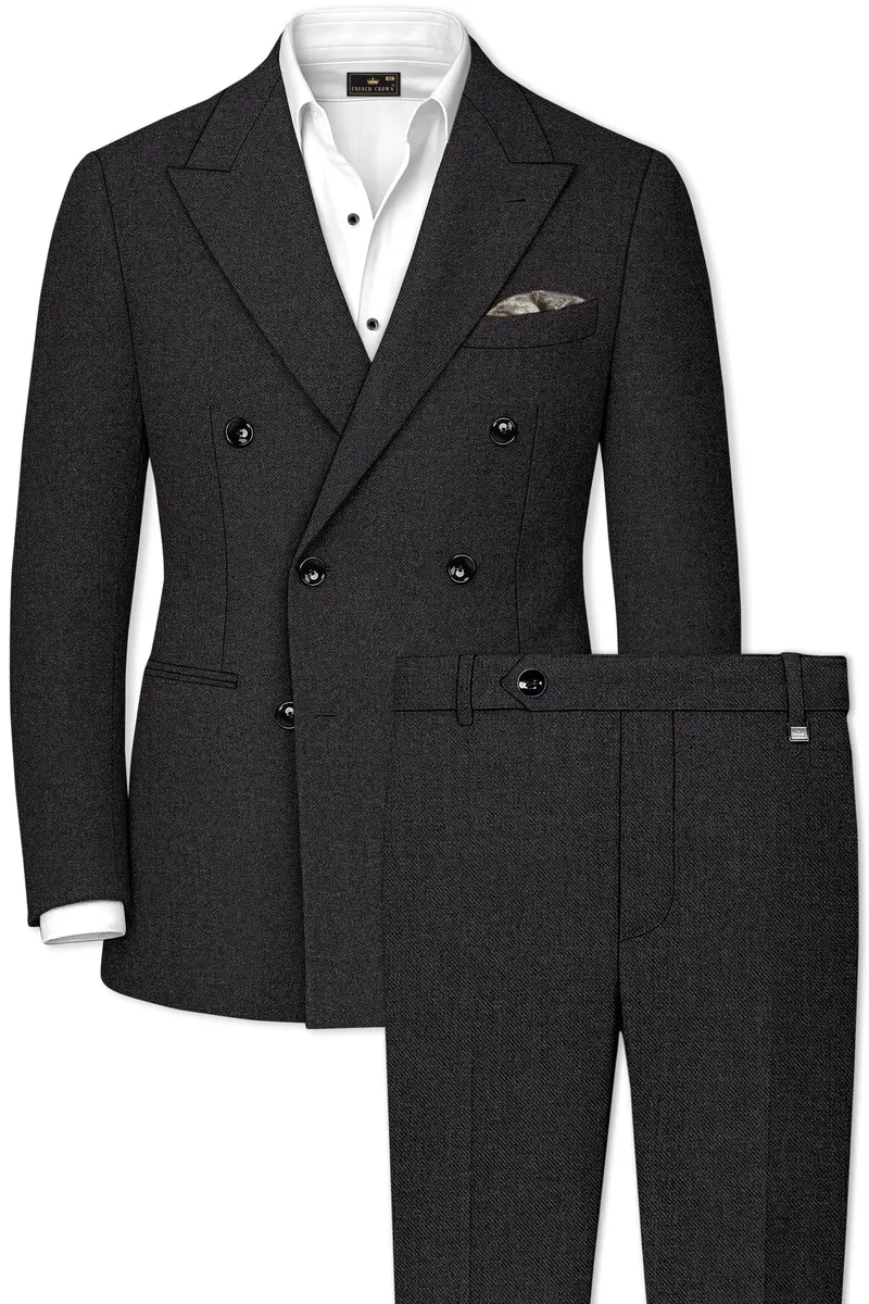 Cinerro-Mine Shaft Gray Textured Tweed Double Breasted Suit 2