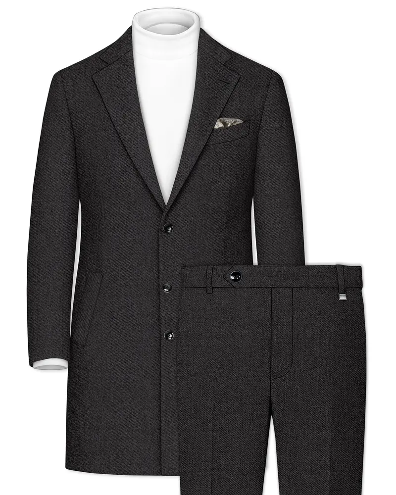Cinerro-Mine Shaft Gray Textured Tweed Single Breasted Overcoat With Pant 1