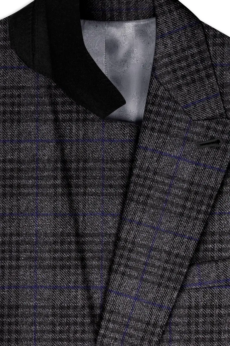 Cinerro-Shark Gray Plaid Tweed Double Breasted Blazer 4