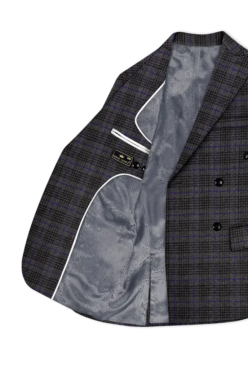 Cinerro-Shark Gray Plaid Tweed Double Breasted Blazer 5