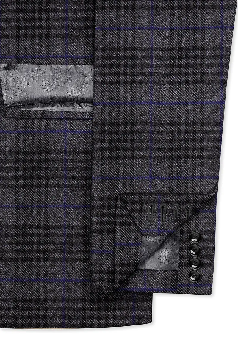 Cinerro-Shark Gray Plaid Tweed Double Breasted Blazer 6