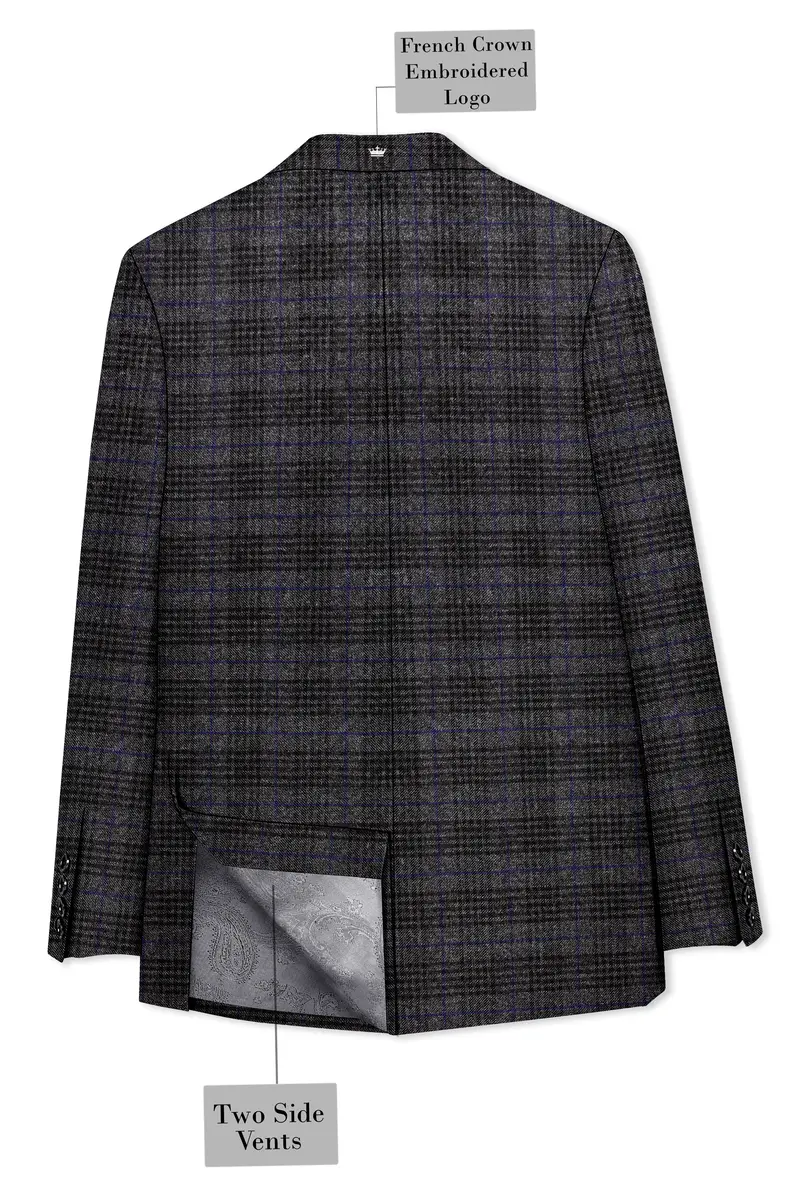 Cinerro-Shark Gray Plaid Tweed Double Breasted Blazer 8
