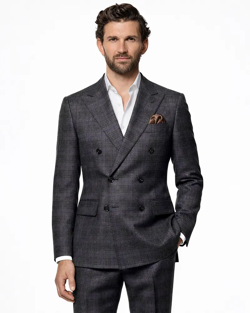 Cinerro-Shark Gray Plaid Tweed Double Breasted Suit 1