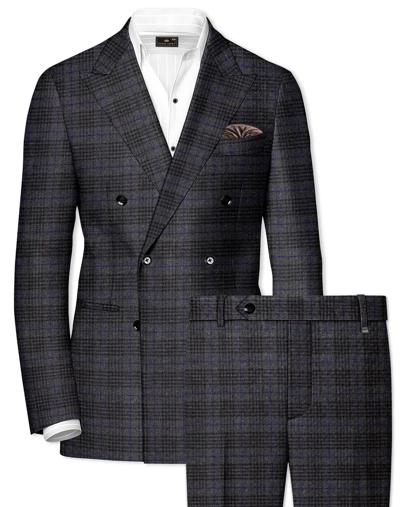 Cinerro-Shark Gray Plaid Tweed Double Breasted Suit 1