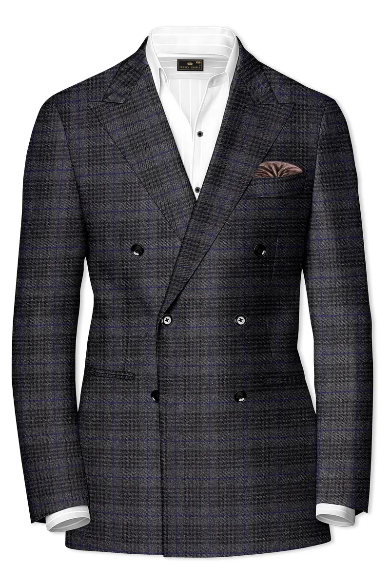Cinerro-Shark Gray Plaid Tweed Double Breasted Suit 10