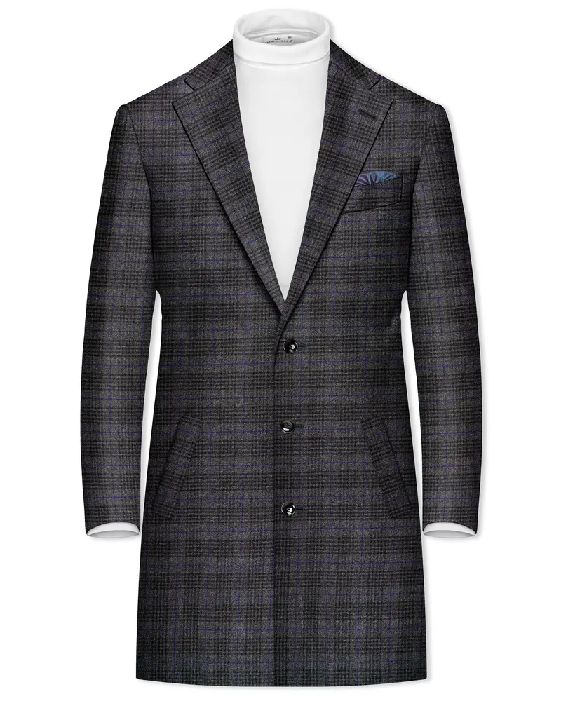 Cinerro-Shark Gray Plaid Tweed Single Breasted Overcoat 1