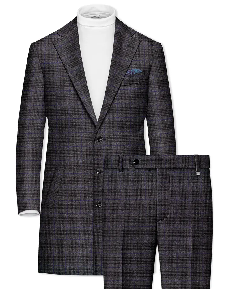 Cinerro-Shark Gray Plaid Tweed Single Breasted Overcoat With Pant 1