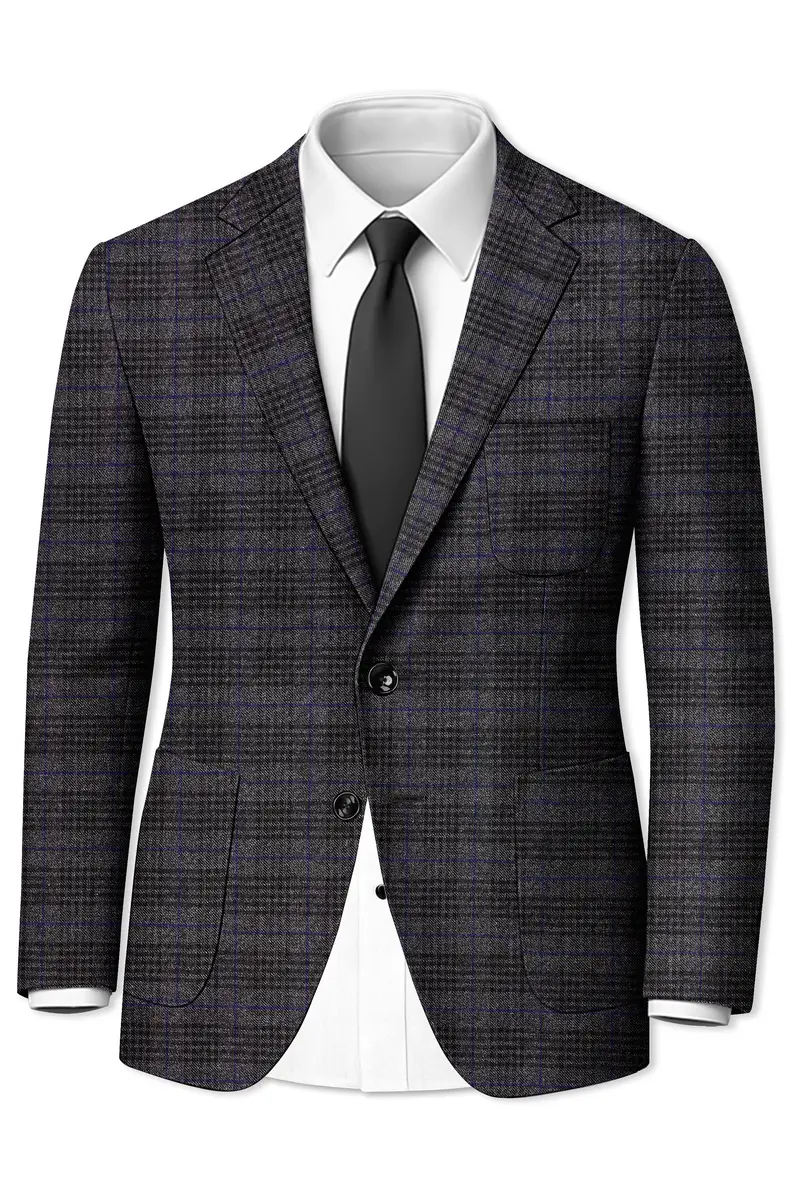 Cinerro-Shark Gray Plaid Tweed Single Breasted Sports Suit 10