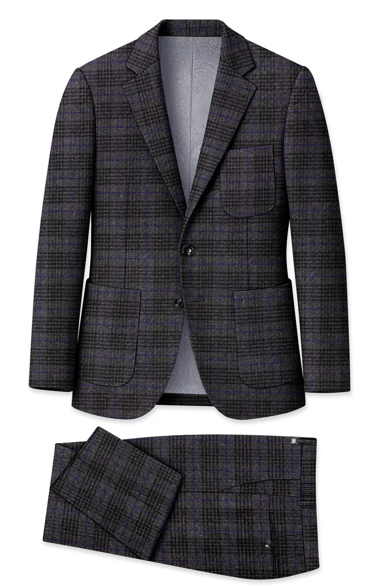 Cinerro-Shark Gray Plaid Tweed Single Breasted Sports Suit 11