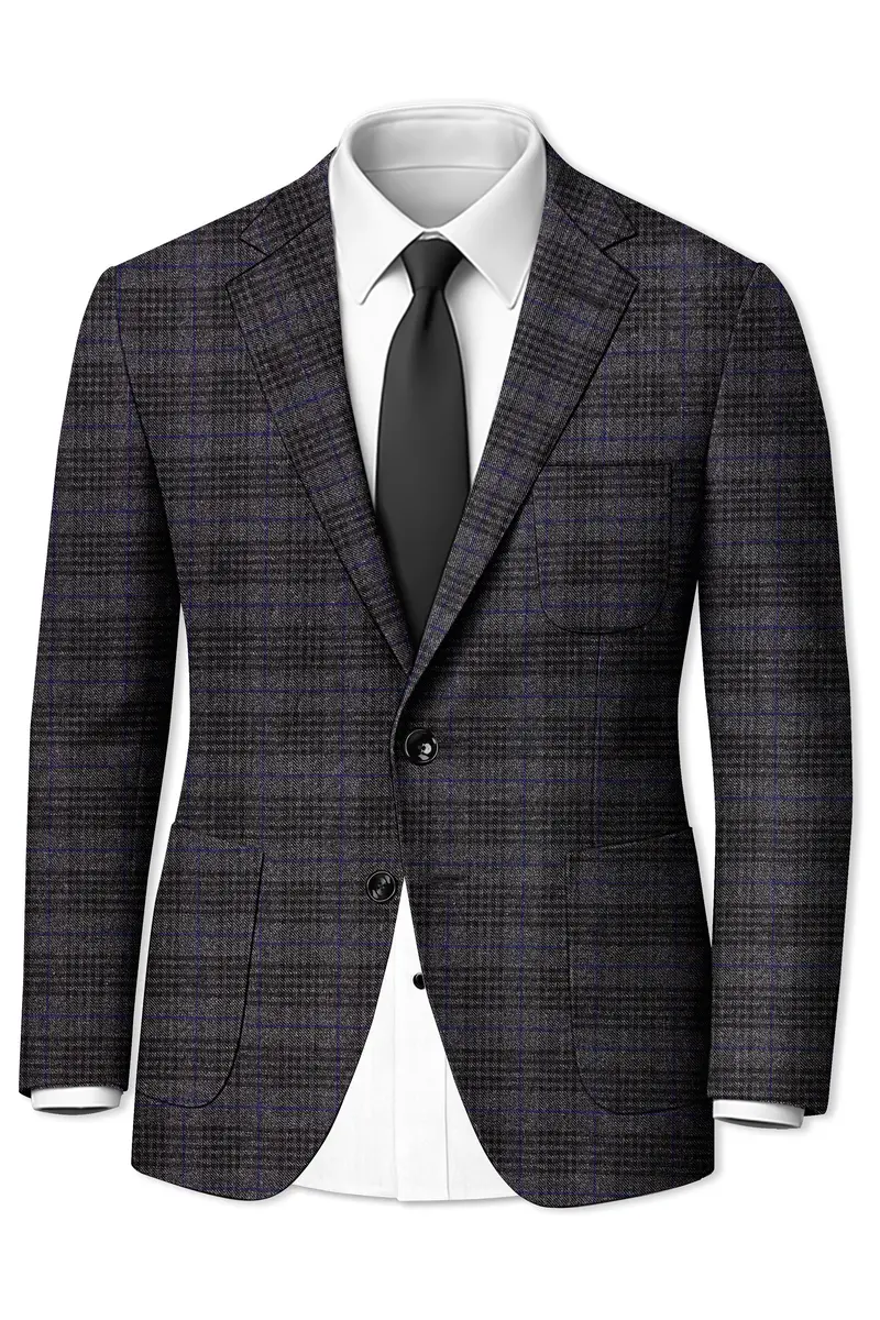 Cinerro-Shark Gray Plaid Tweed Single Breasted Sports Suit 11