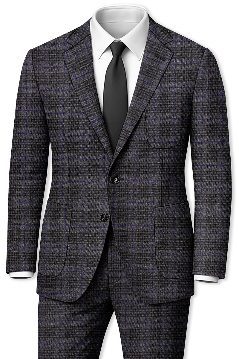 Cinerro-Shark Gray Plaid Tweed Single Breasted Sports Suit 2