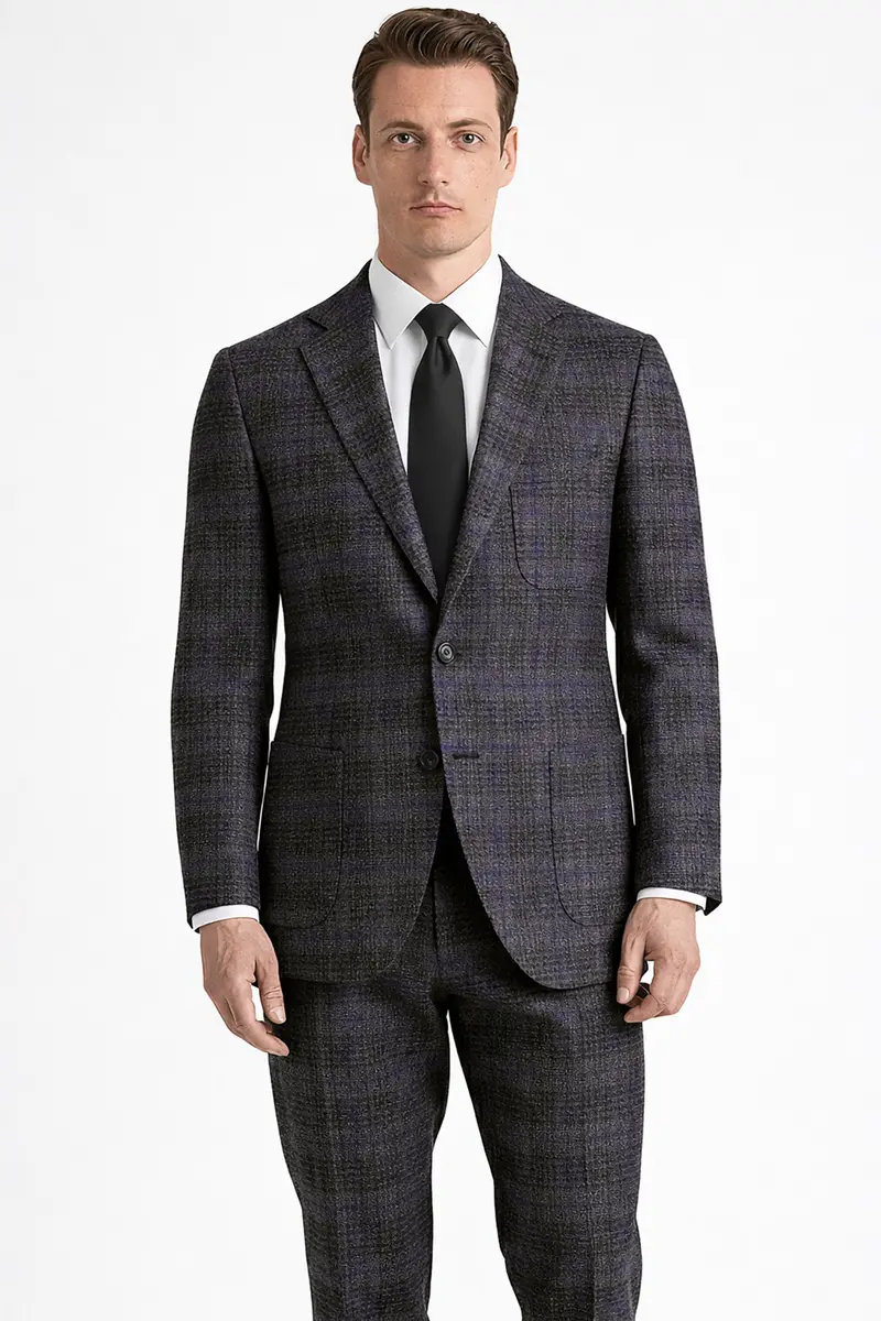 Cinerro-Shark Gray Plaid Tweed Single Breasted Sports Suit 2