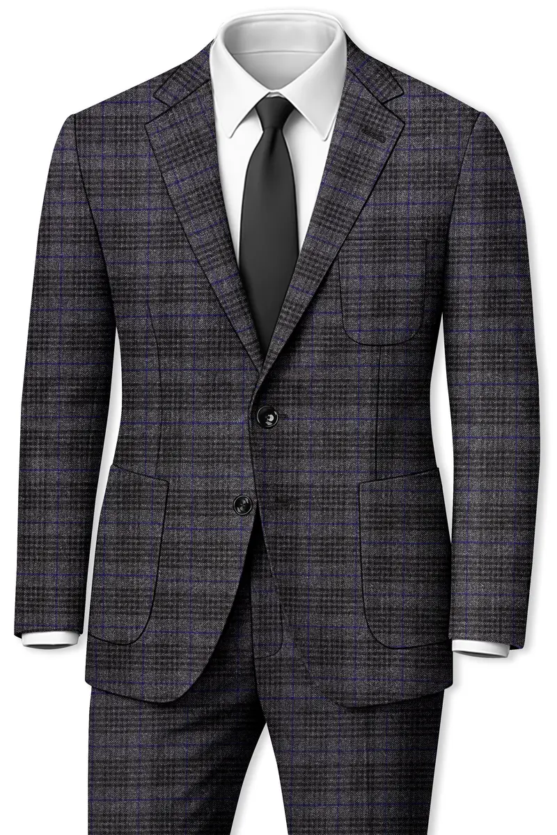 Cinerro-Shark Gray Plaid Tweed Single Breasted Sports Suit 4