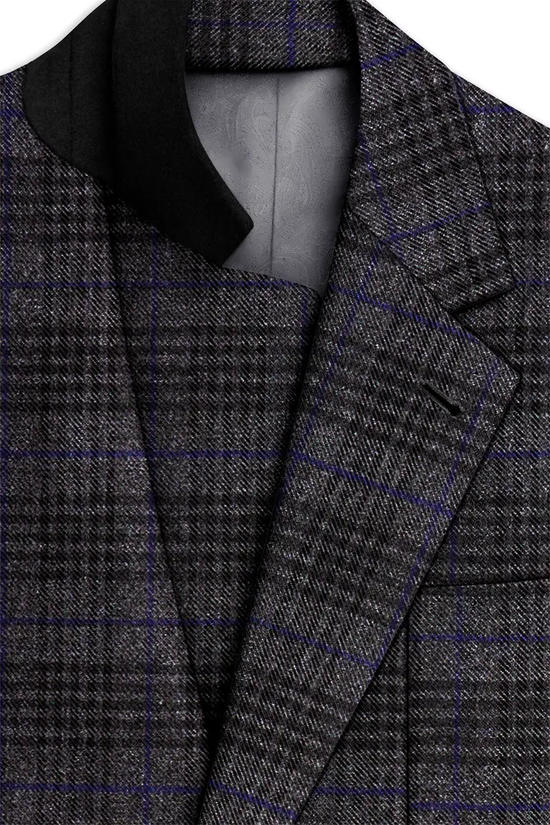 Cinerro-Shark Gray Plaid Tweed Single Breasted Sports Suit 5