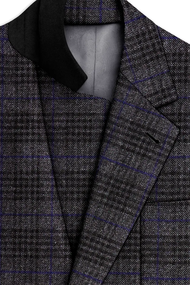 Cinerro-Shark Gray Plaid Tweed Single Breasted Sports Suit 6