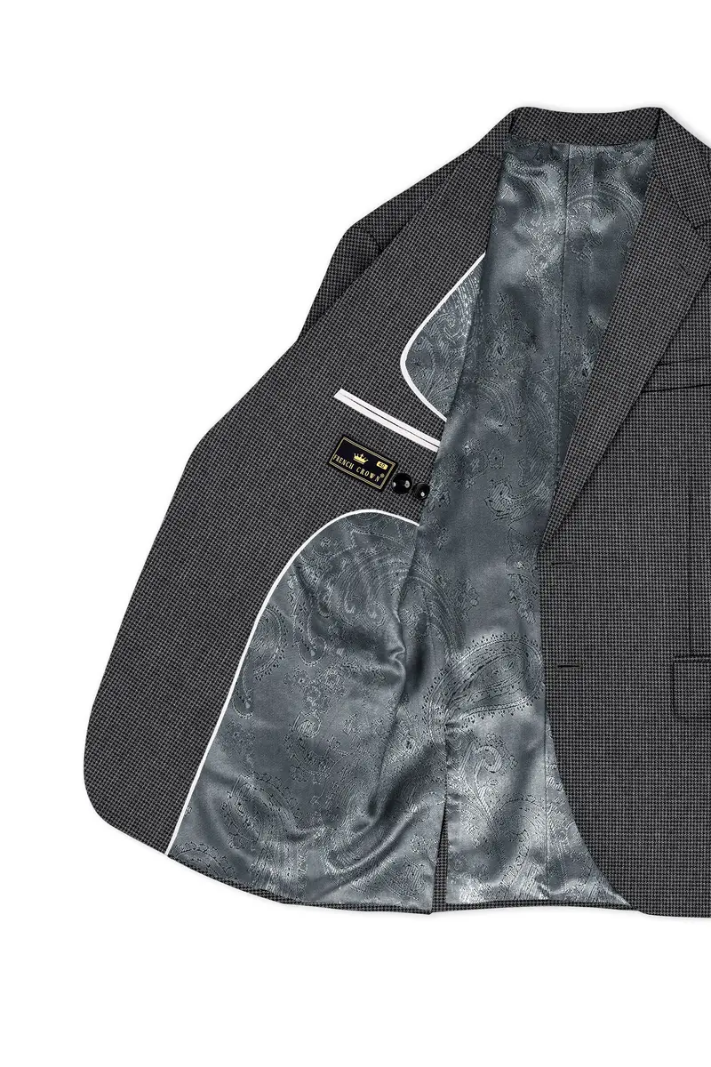 Cinerro-Tuatara Gray Wool Rich Houndstooth Textured Single Breasted Blazer 5