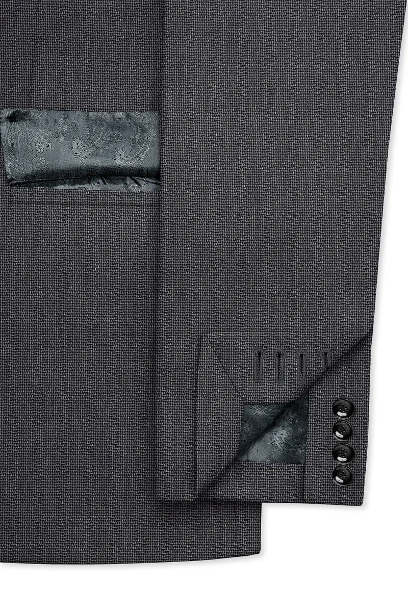 Cinerro-Tuatara Gray Wool Rich Houndstooth Textured Single Breasted Blazer 6