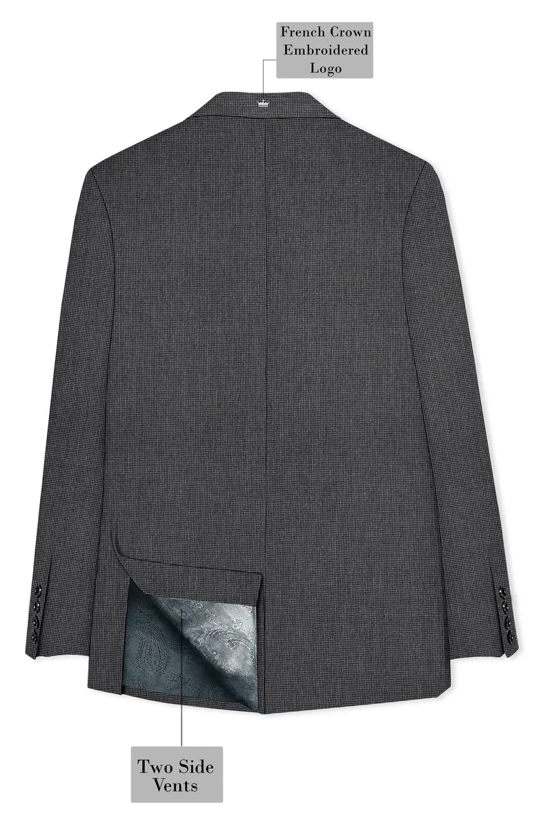 Cinerro-Tuatara Gray Wool Rich Houndstooth Textured Single Breasted Blazer 8