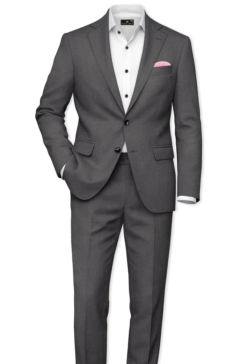 Cinerro-Tuatara Gray Wool Rich Houndstooth Textured Single Breasted Blazer 9