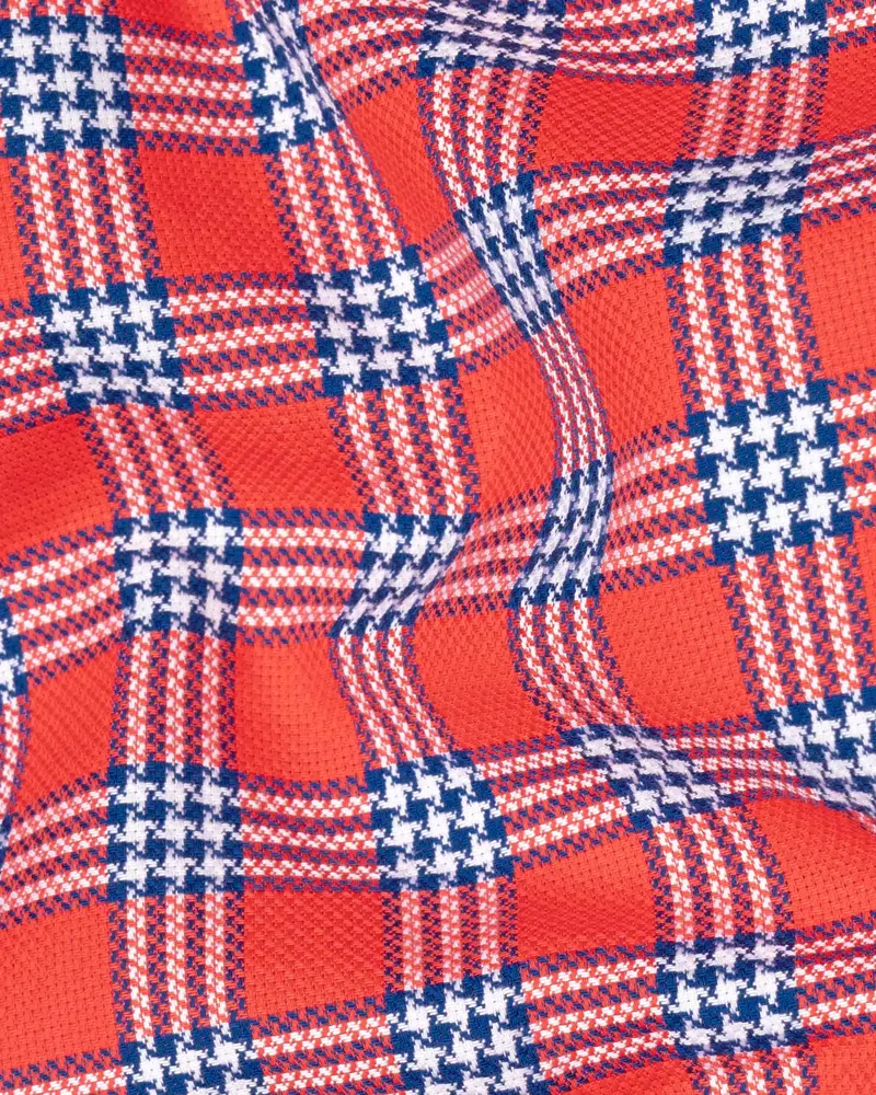Cinnabar Red Checkered Dobby Textured Premium Giza Cotton Shirt 2
