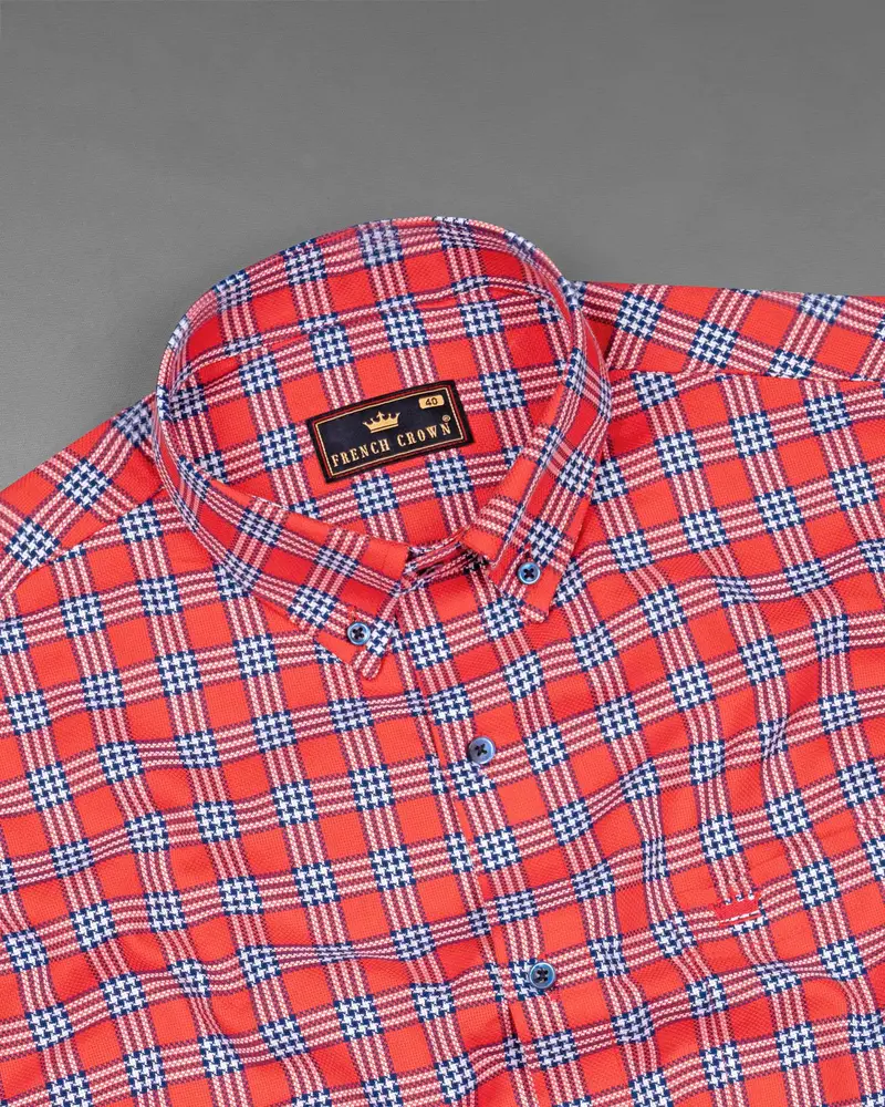 Cinnabar Red Checkered Dobby Textured Premium Giza Cotton Shirt 4