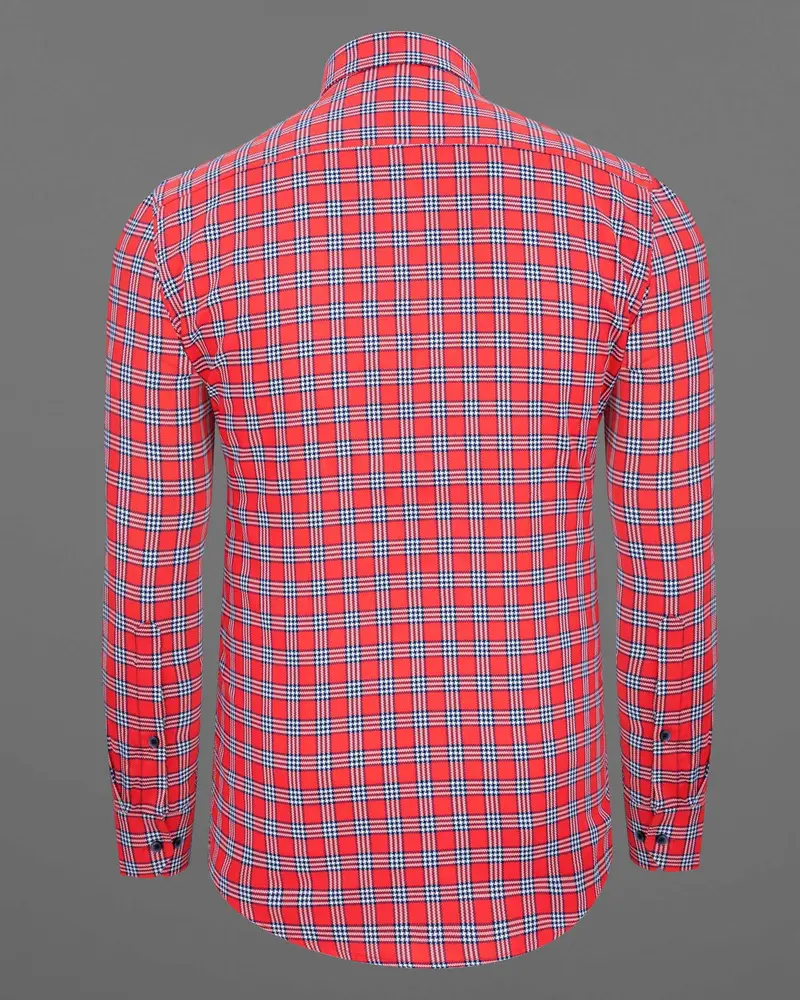 Cinnabar Red Checkered Dobby Textured Premium Giza Cotton Shirt 6