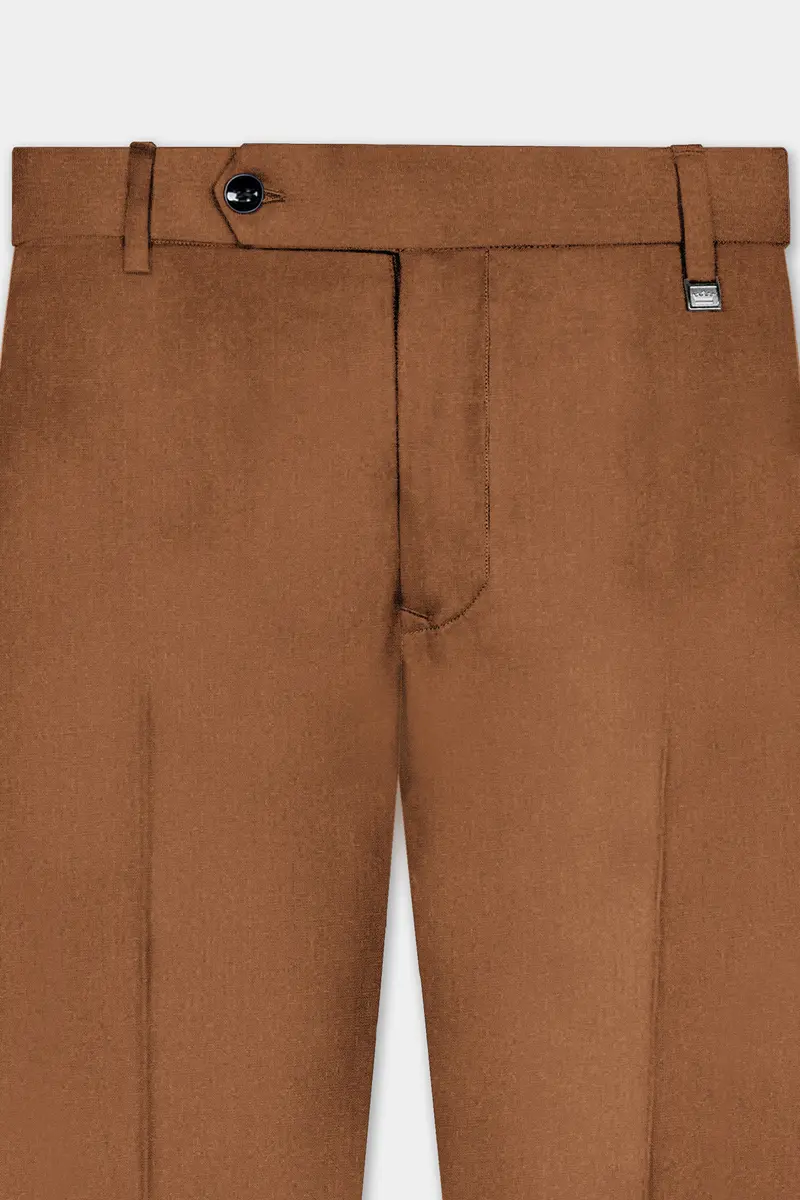 Cinnamon Oak-Sienna Brown Solid Wool Rich Cross Placket Bandhgala Slight Stretch Suit 11