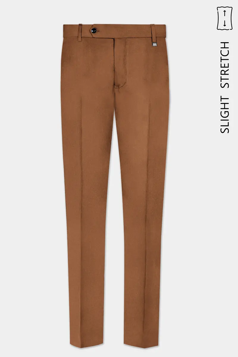 Cinnamon Oak-Sienna Brown Solid Wool Rich Cross Placket Bandhgala Slight Stretch Suit 12