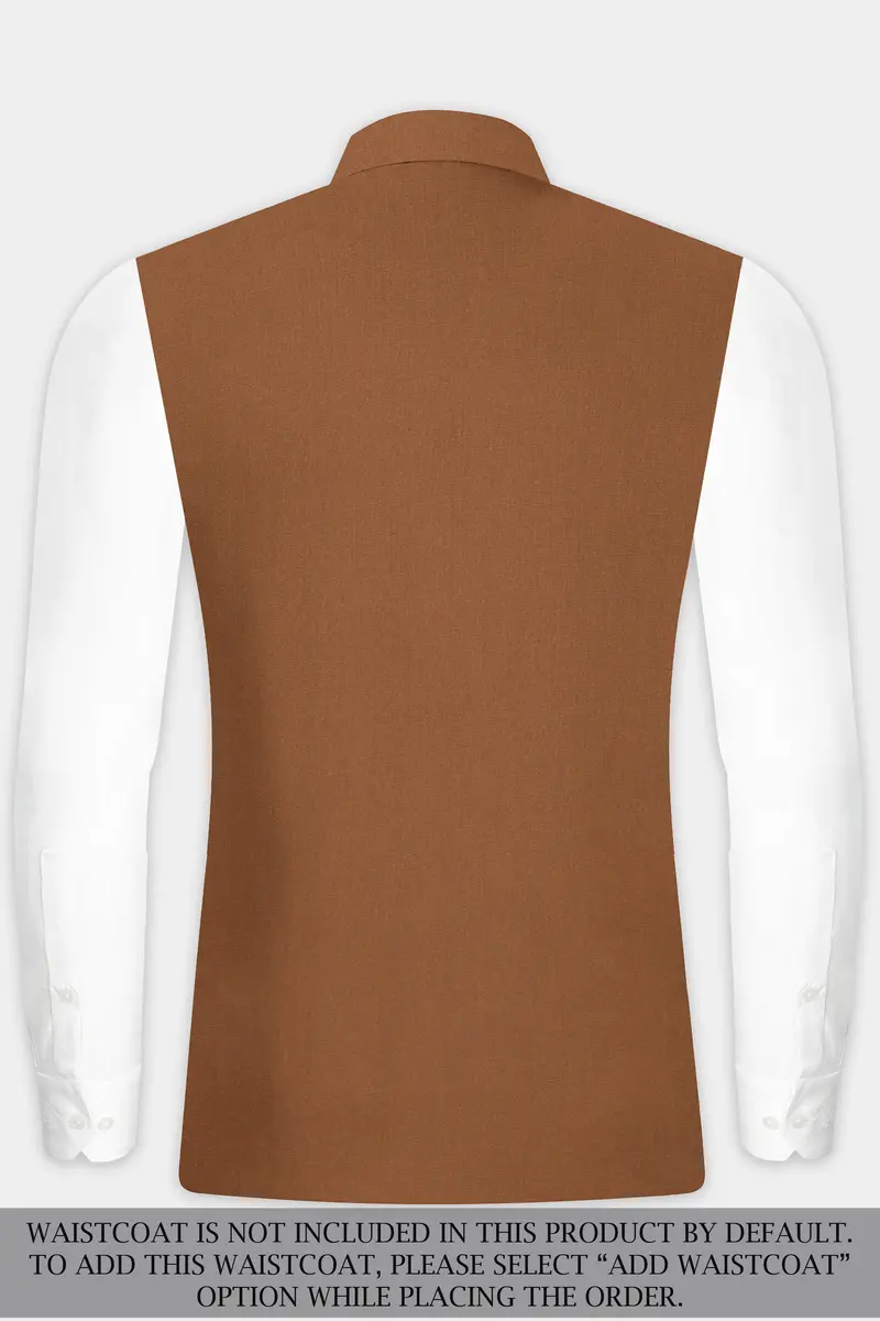 Cinnamon Oak-Sienna Brown Solid Wool Rich Cross Placket Bandhgala Slight Stretch Suit 16