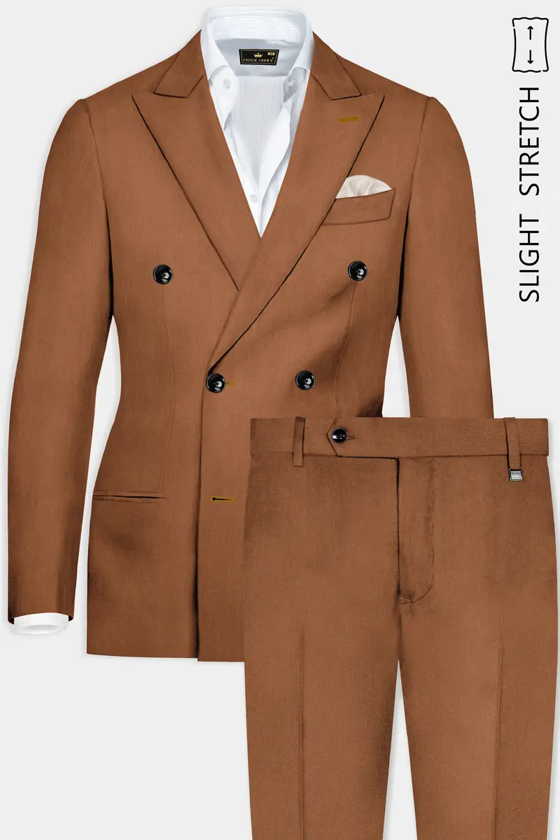 Cinnamon Oak-Sienna Brown Solid Wool Rich Double Breasted Slight Stretch Suit 2