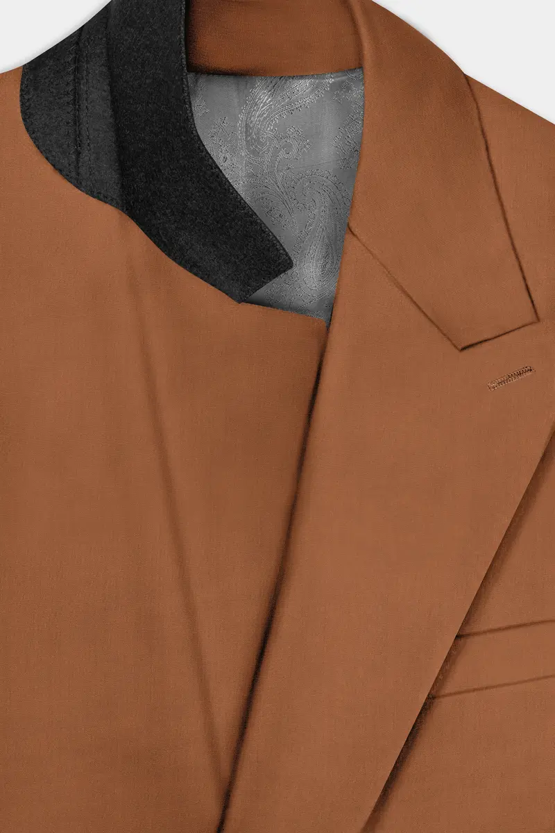 Cinnamon Oak-Sienna Brown Solid Wool Rich Double Breasted Slight Stretch Suit 6