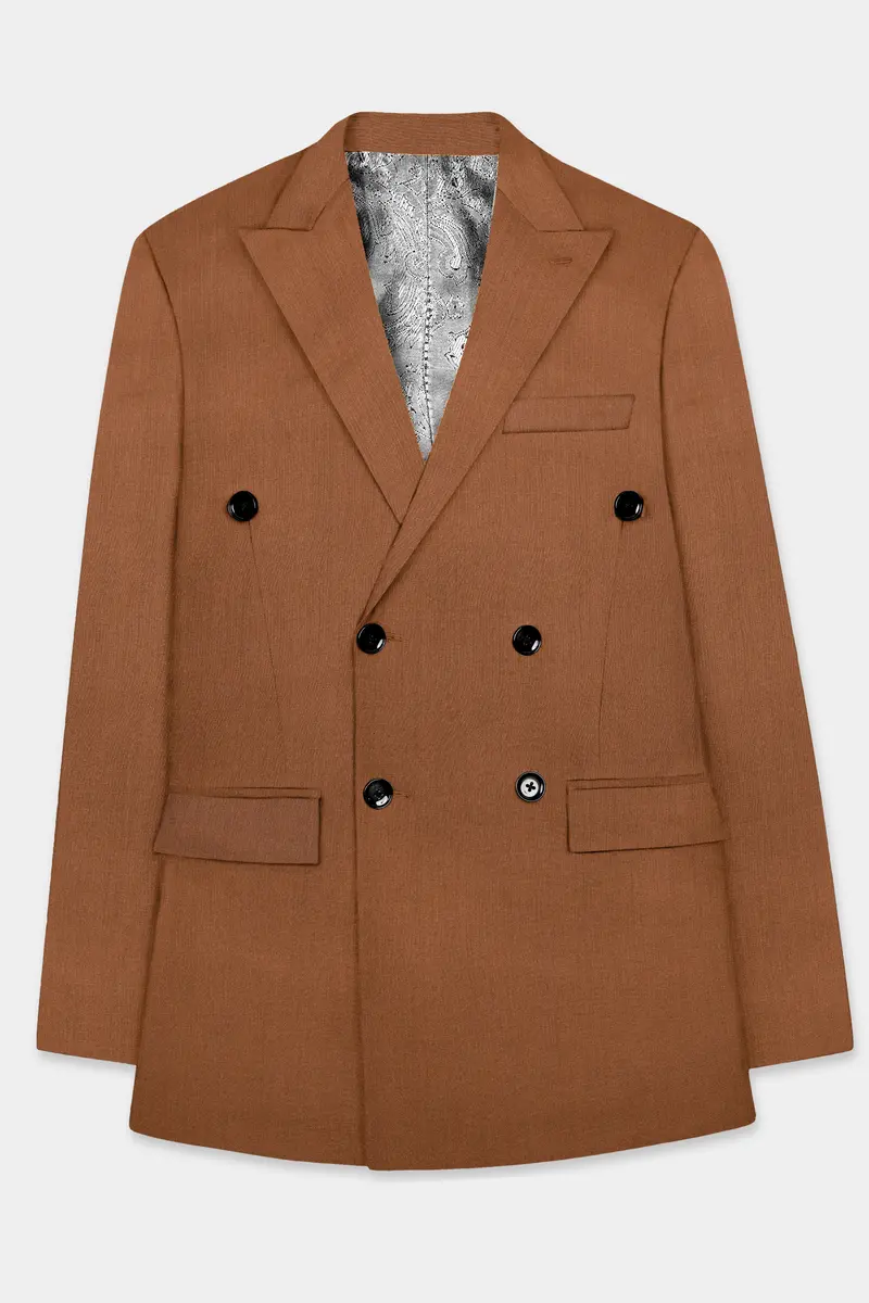 Cinnamon Oak-Sienna Brown Solid Wool Rich Double Breasted Slight Stretch Suit 9