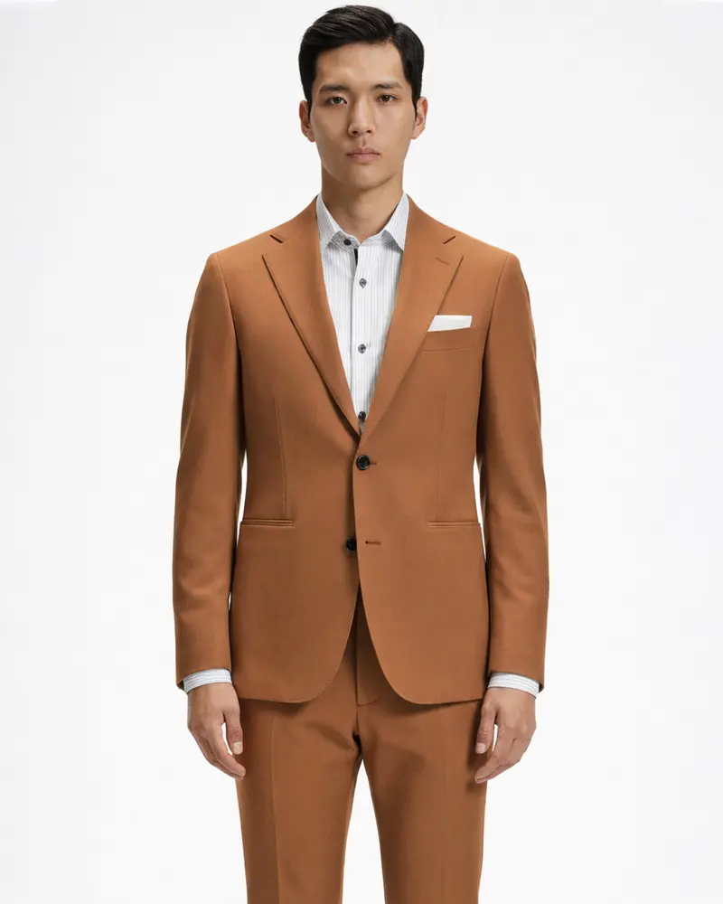 Cinnamon Oak-Sienna Brown Solid Wool Rich Single Breasted Slight Stretch Suit 1