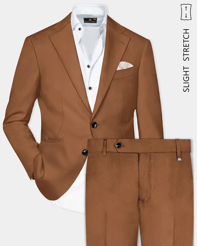 Cinnamon Oak-Sienna Brown Solid Wool Rich Single Breasted Slight Stretch Suit 1
