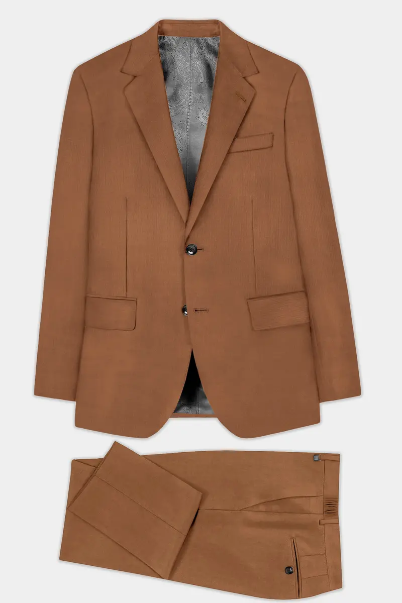 Cinnamon Oak-Sienna Brown Solid Wool Rich Single Breasted Slight Stretch Suit 11
